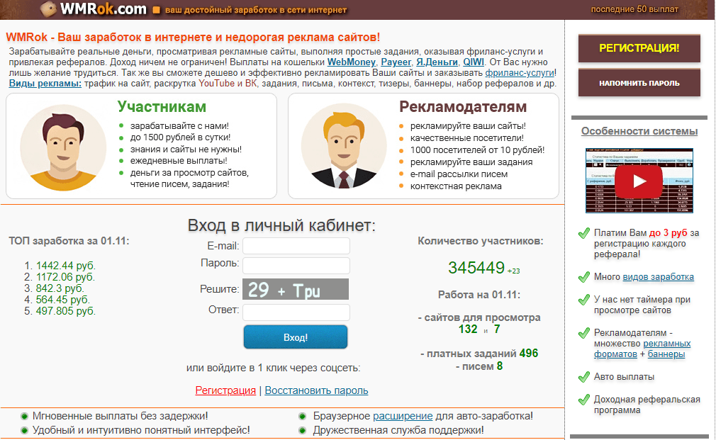 WMRok - старый сервис для заработка в интернете