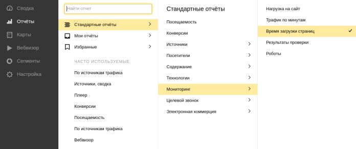 скорость загрузки сайта в Яндекс Метрике